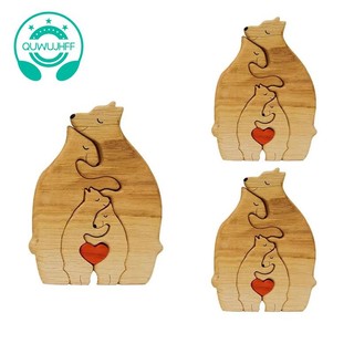 Bộ đồ chơi xếp hình gia đình gấu bằng gỗ nghệ thuật trang trí bàn làm việc