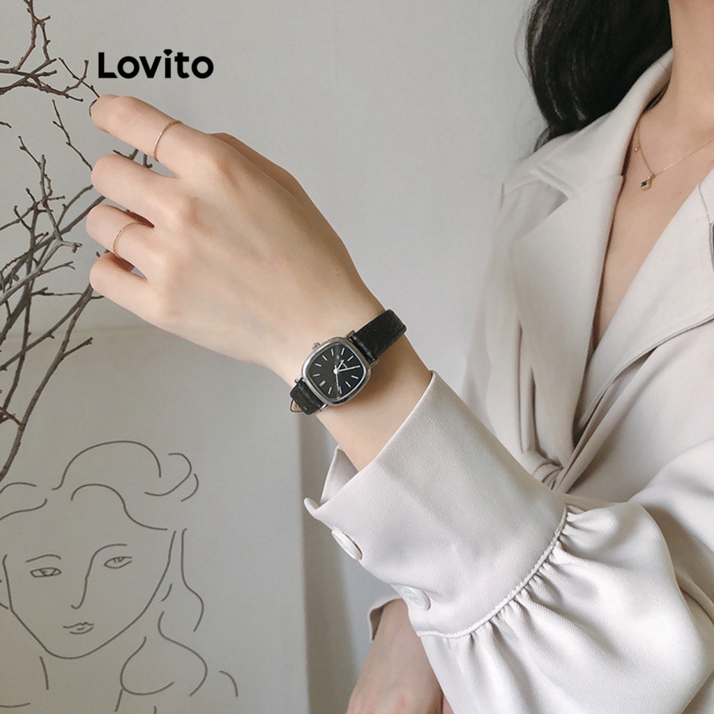 Đồng hồ thạch anh Lovito phối kim loại màu trơn thường ngày cho nữ LNA09023 