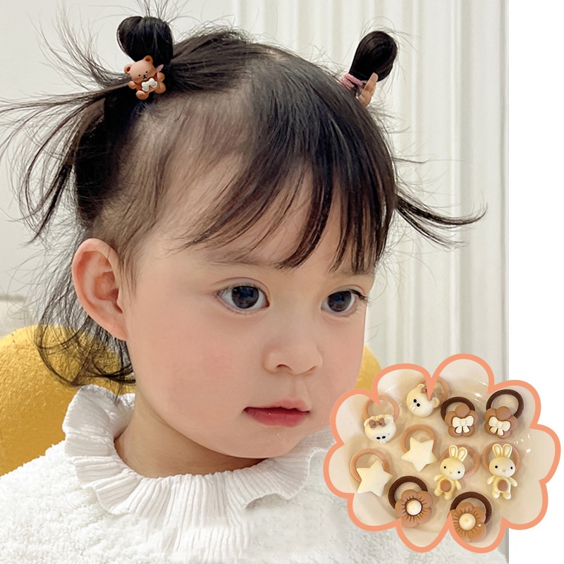 Set 10 Dây Cột Tóc Họa Tiết Hoạt Hình Phong Cách Hàn Quốc Dễ Thương Cho Bé Gái