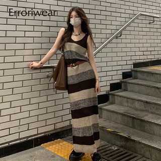 Erroriwear Nữ Phù Hợp Đầm Maxi Màu Sắc Tương Phản Không Tay Sọc Camisole Đan Suspender Váy