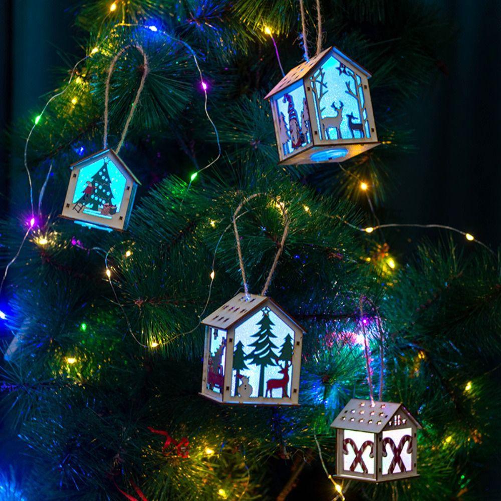 Btlimer Phụ Kiện Trang Trí Cây Thông Noel Bằng Gỗ Phát Sáng Trong Đêm Hình Ông Già Noel Nai Sừng Tấm