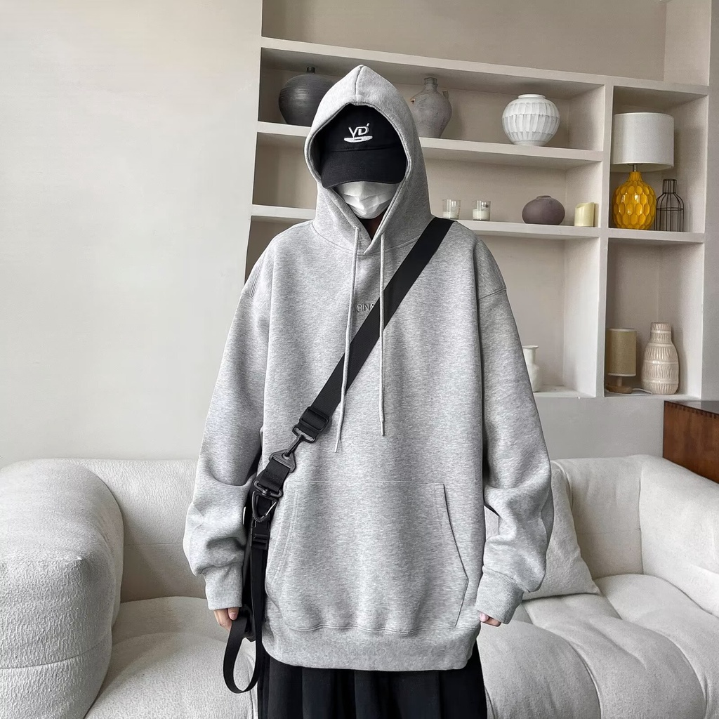 Áo hoodie cotton Màu Trơn Thêu Chữ Phong Cách Tối Giản Thời Trang Thu Đông Mới