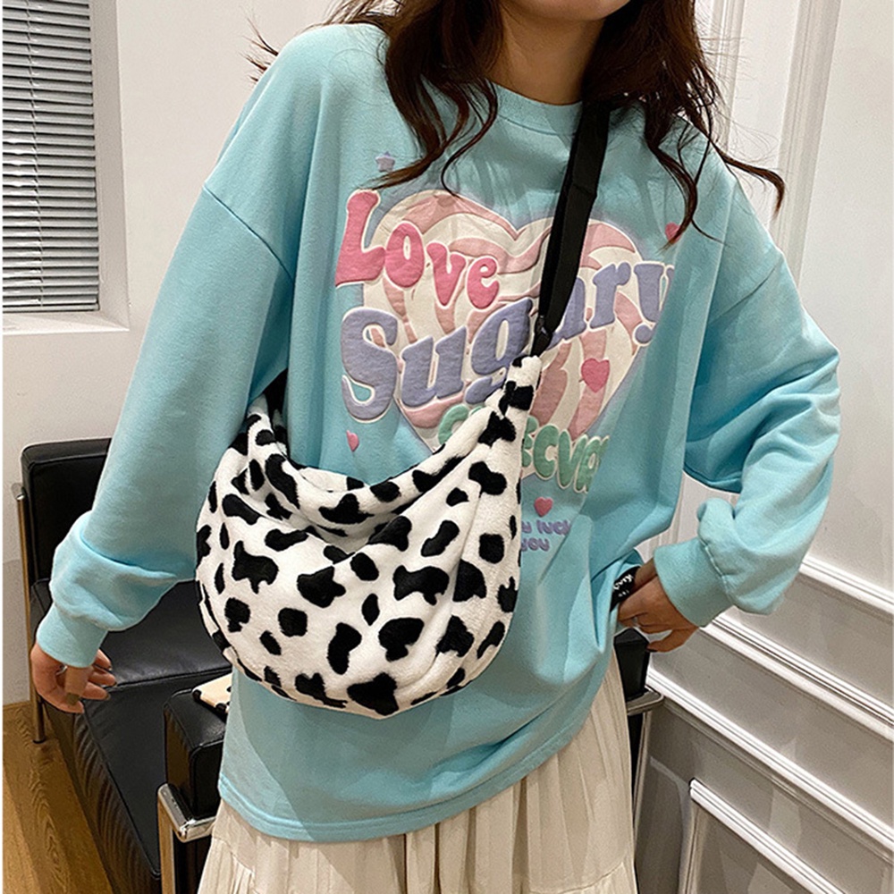 1 Túi Đeo Chéo Lông Giả Mềm Mại In Họa Tiết Hoạt Hình Dễ Thương Thời Trang diy