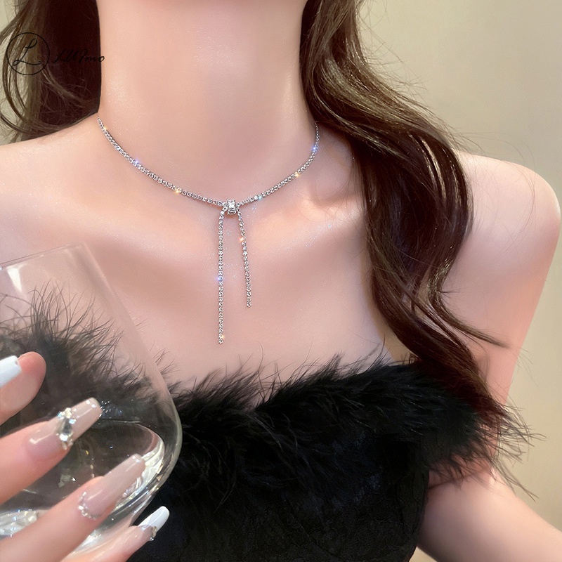 Luimo Vòng cổ choker Mặt Vuông Đính Đá zircon Lấp Lánh Cho Nữ