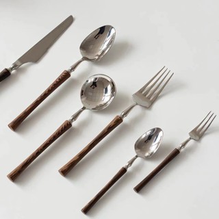 HERA Bộ Dao Muỗng Nĩa Bằng Thép Không Gỉ Tay Cầm Gỗ