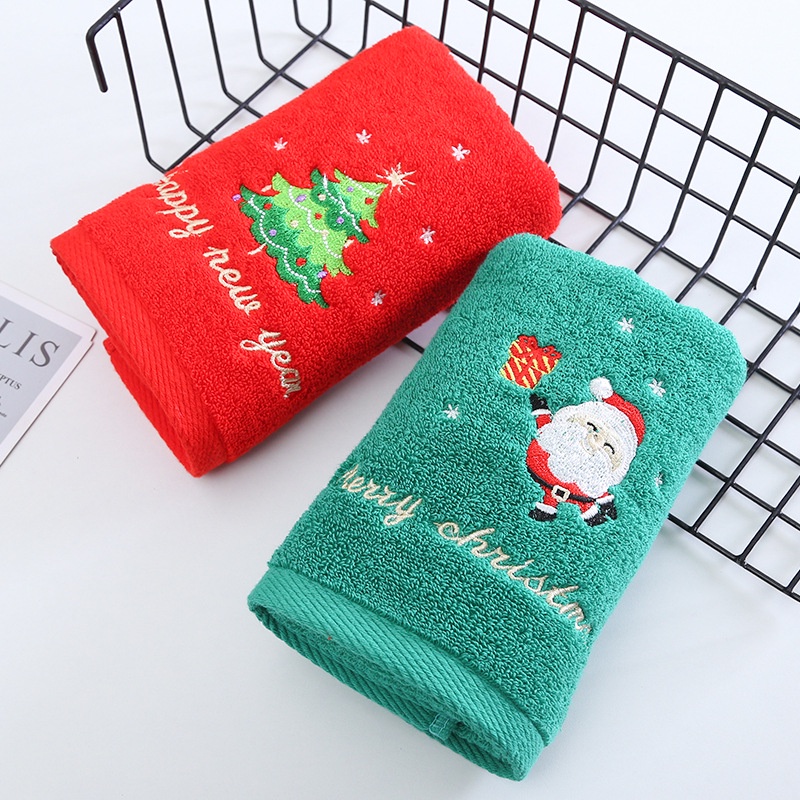 Hộp Khăn Mặt Quà Tặng Giáng Sinh Bằng cotton Nguyên Chất Hình Ông Già Noel Đỏ Cho Năm Mới