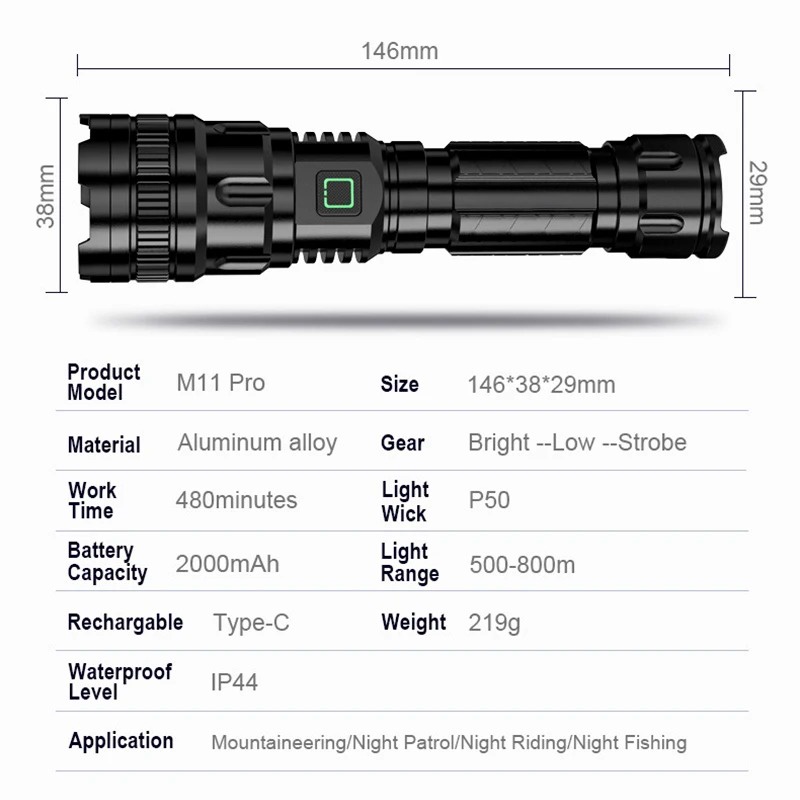 Đèn Pin led p50 Bằng Hợp Kim Nhôm Có Thể Sạc Lại Dùng Đi Săn / Cắm Trại