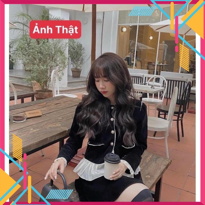 JS04 Jelly Shop Set Áo Nhung Phối Tơ Mix Chân Váy Nhung Có Lót Quần Có Ảnh Thật Kèm Video