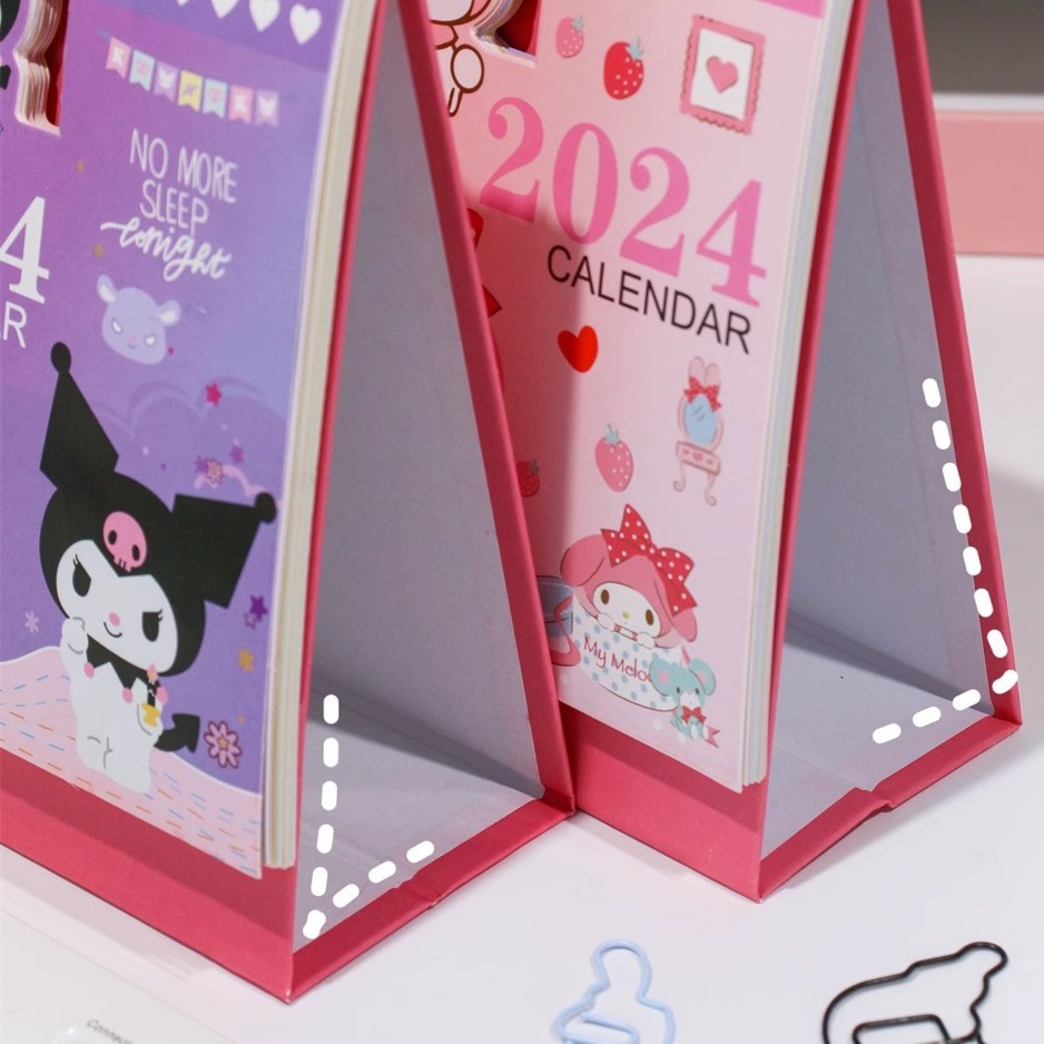 SANRIO Bút Chì Màu Dễ Thương Shin-chan Kuromi Cinnamoroll Họa Tiết Hoạt Hình Lịch Để Bàn 2024 Hàng Ngày Lịch Hàng Tháng Đồ Trang Trí Để Bàn Món Quà Dễ Thương -top3C01