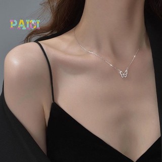 Vòng cổ bạc mặt hình bướm đính pha lê thanh lịch cho nữ mới