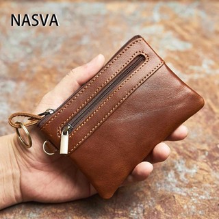 Nasva Lớp Đầu Tiên Da Bò Đựng Thẻ Nhỏ Ví Đựng Tiền Xu Nam Nữ Retro Handmade Da Thật Chính Hãng Siêu Mỏng Lái Xe Lic