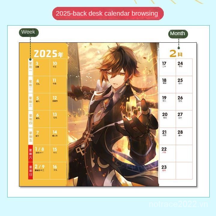 ★Genshin Impact★ Scaramouche&Xiao&Raiden Shogun&Hutao&Kazuha Lịch Để Bàn Năm 2024-2025 Thiết Kế Xinh Xắn