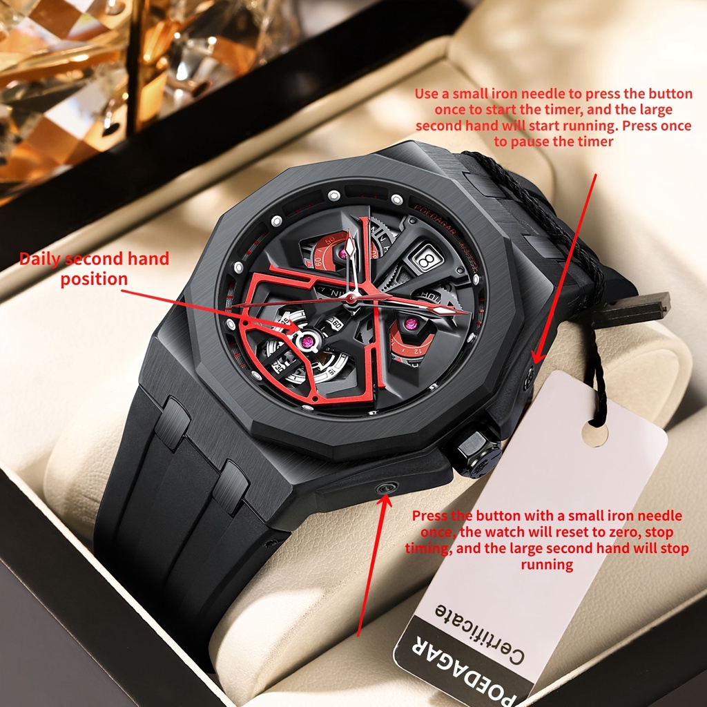 Poedagar Đồng Hồ quartz Nam Hiển Thị Ngày Tháng Dây silicone Chống Thấm Nước Kiểu Dáng Thể Thao