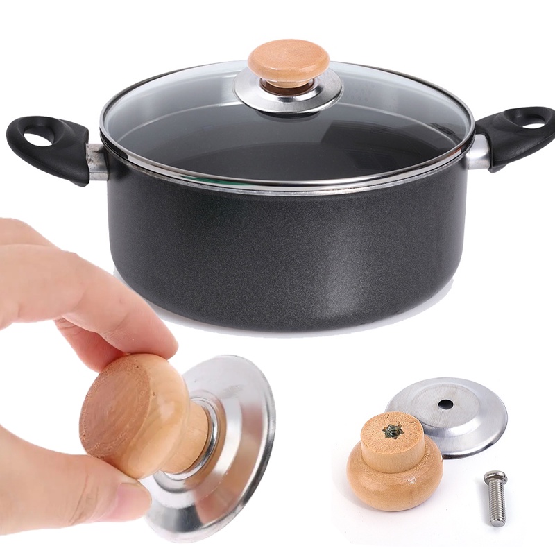Núm Vặn Tay Cầm Nắp Nồi Bằng Gỗ Cách Nhiệt / Chống Bỏng Thông Dụng