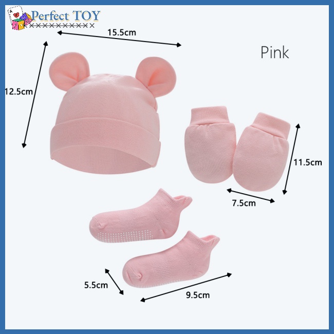 Sf set Vớ cotton Trơn Màu Kèm Mũ Len Chấm Bi Dành Cho Bé Sơ Sinh