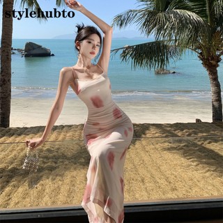 Stylehubto 6958 # Váy Yếm Lưới Thun In Hình Mới