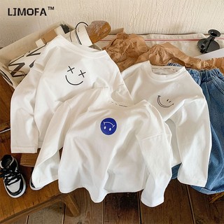 LJMOFA Áo Thun cotton Trơn Tay Dài in Hình Mặt Cười Phong Cách Hàn Quốc Cho Bé Trai Và Bé Gái