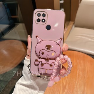 ốp lưng OPPO A15 A15S A35 Ốp Điện Thoại TPU Siêu Mỏng Mạ Điện Màu Sắc 3D Kuromi Hỗ trợ Cho Với Bracelet OPPO A15 A15S A35