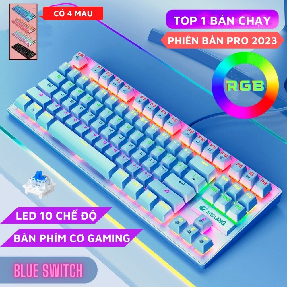 Bàn Phím Cơ Máy Tính TZ-87 Led RGB 10 Chế Độ Khác Nhau, Chơi Game Dùng Văn Phòng Cực Đã TECHZONE
