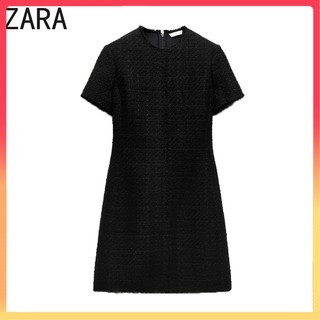 Đầm Ngắn Tay Cổ Tròn Màu Đen Phong Cách Zara 9375698