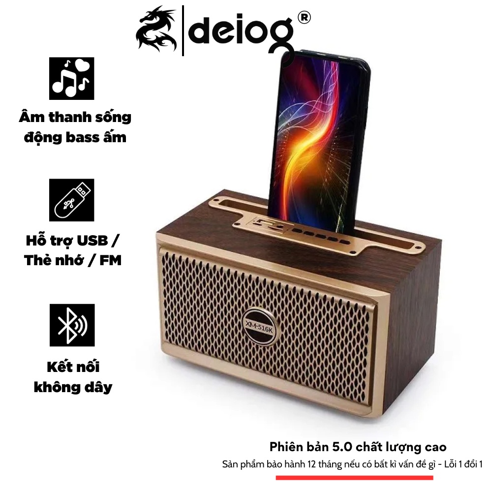 Loa buetooth vỏ gỗ XM 516K thiết kế vintage sang trọng âm lượng siêu ấm hỗ trợ USB thẻ nhớ kèm giá đ