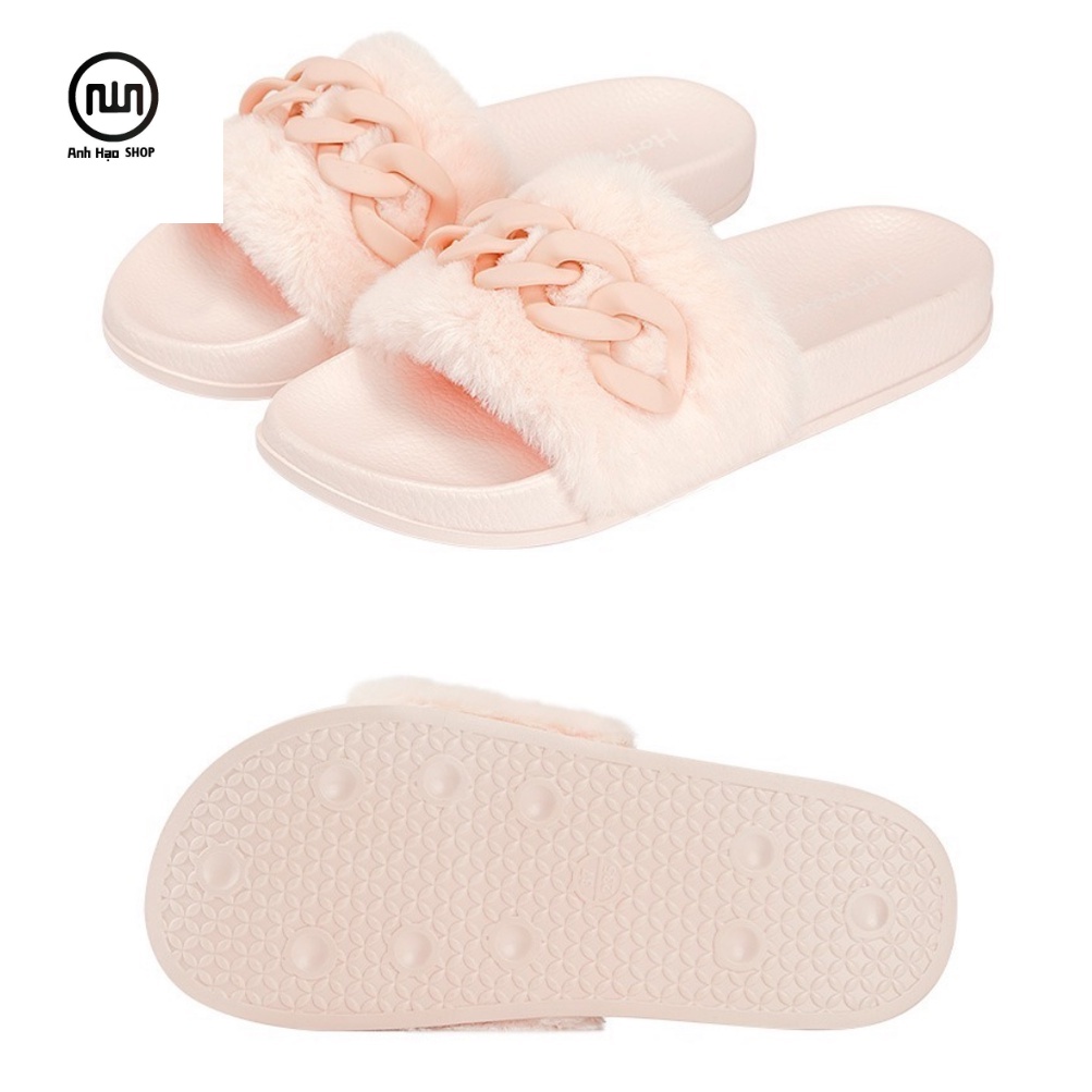Hàng hot và siêu giảm giá Hotmarzz Dép Lông Nữ Màu Hồng Trắng HM2002