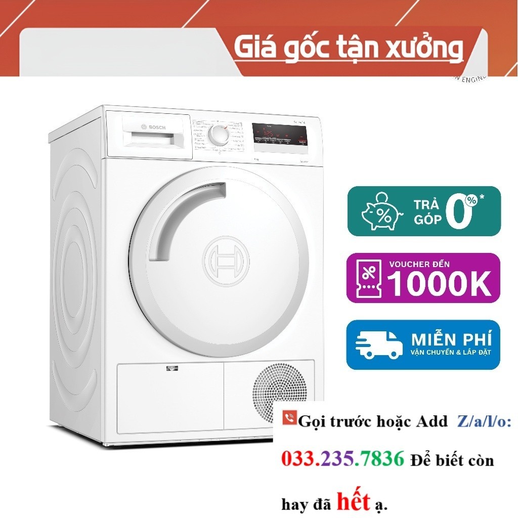 Máy sấy ngưng tụ 8Kg Bosch WTN84201MY - Series 4 <<Hãng