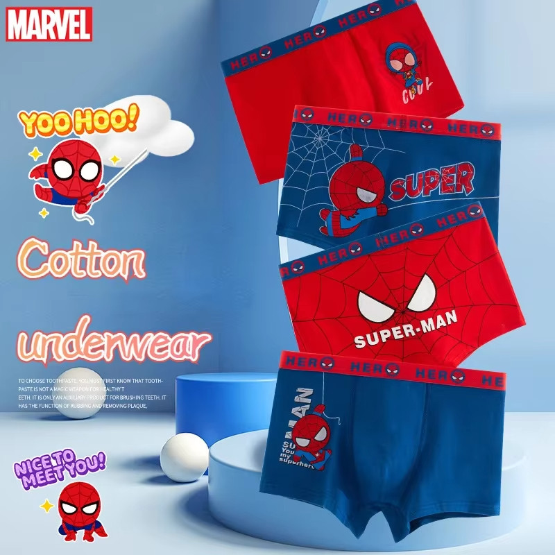 4 Pcs Marvel Boys Underwear Children's Pure Cotton Spider Man Boxer Briefs Little Boy Student Baby S