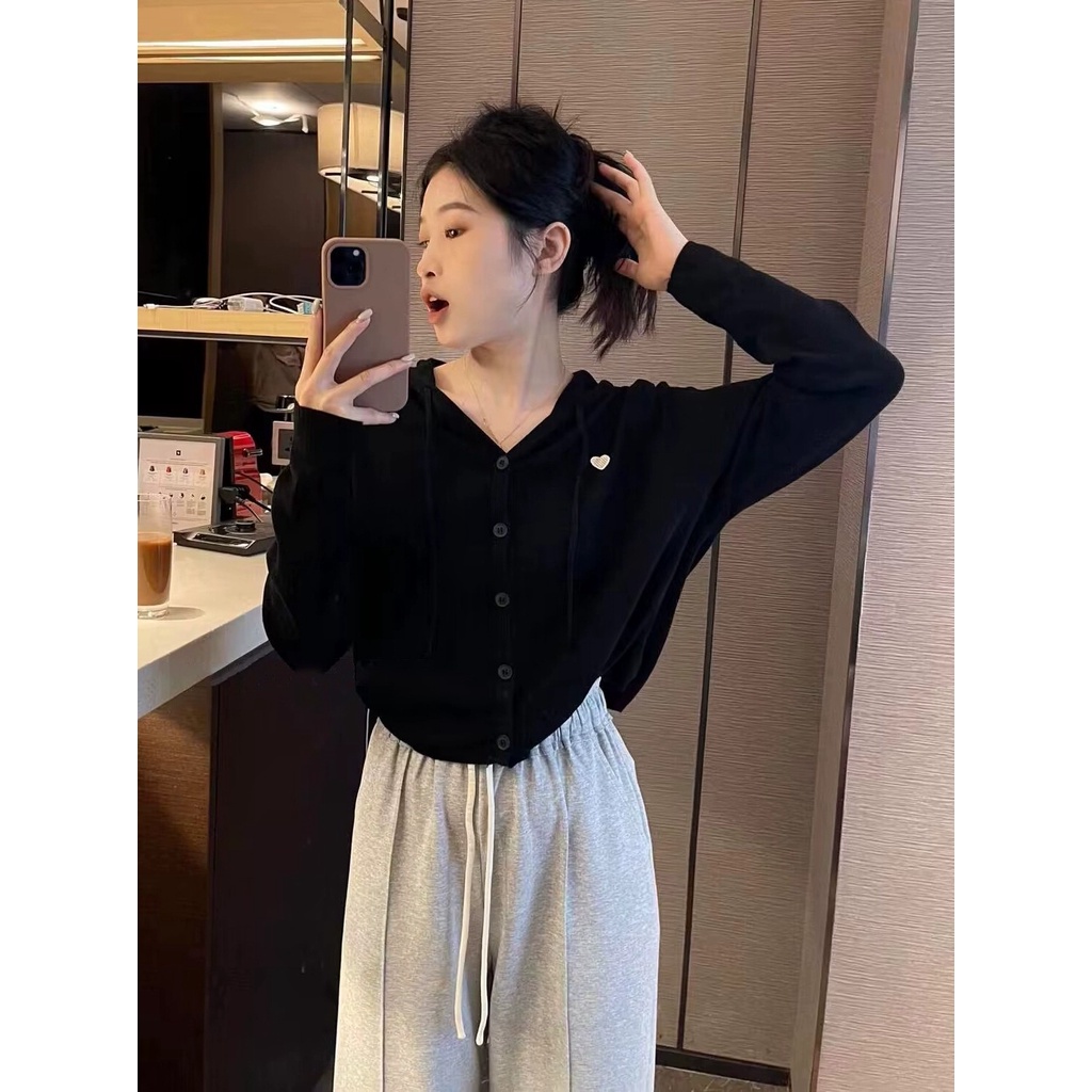 PINXIANG Áo Hoodie Dệt Kim Tay Dài Dáng Rộng Màu Trơn Thời Trang Hàn Quốc Dành Cho Nữ