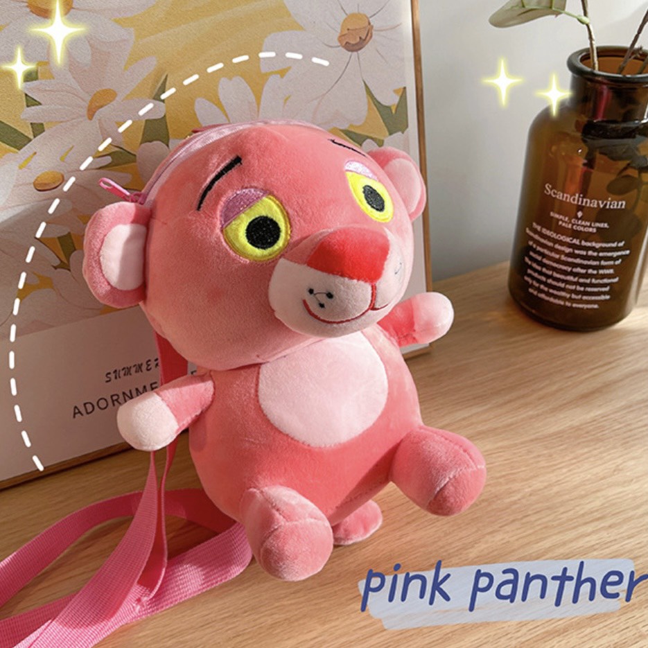 Túi Đeo Chéo Gấu Nhồi Bông Hình Con Báo Hồng Dễ Thương