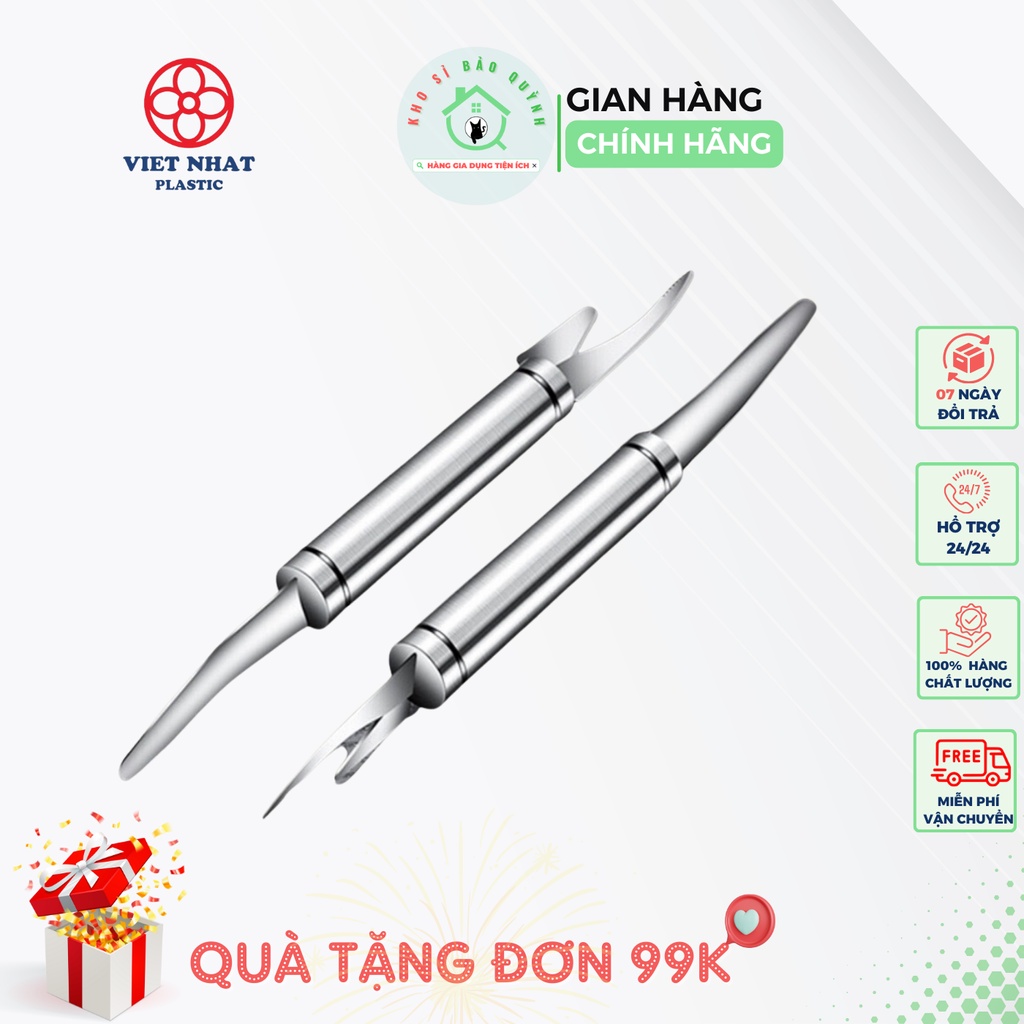 Dụng cụ lột vỏ tôm, cây bóc vỏ tôm, lấy chỉ tôm, làm lòng, cạo vẩy cá 2 đầu đa năng chất liệu inox siêu bền, không gỉ