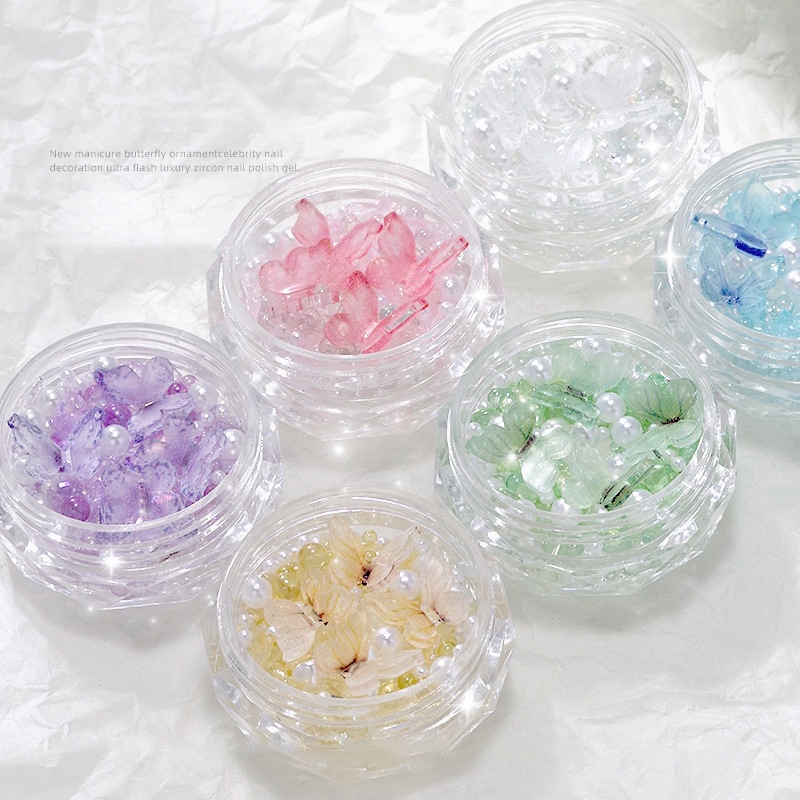 1 Hộp Hạt Kim Cương Giả Hình Tròn Họa Tiết Bướm Trang Trí Móng Tay diy
