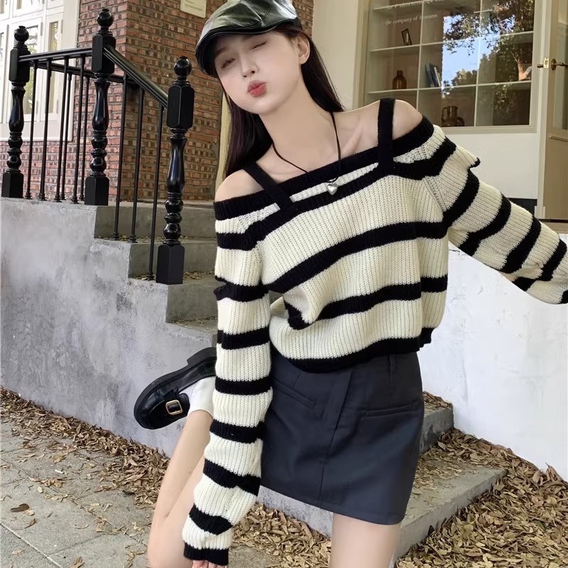 Áo sweater Dệt Kim Trễ Vai Thời Trang Thu Đông Kiểu Dáng Mới Quyến Rũ