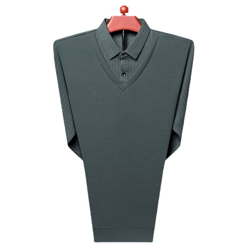 Áo polo Giả Hai Lớp Tay Dài Thời Trang Mùa Thu Cho Nam Trung Niên