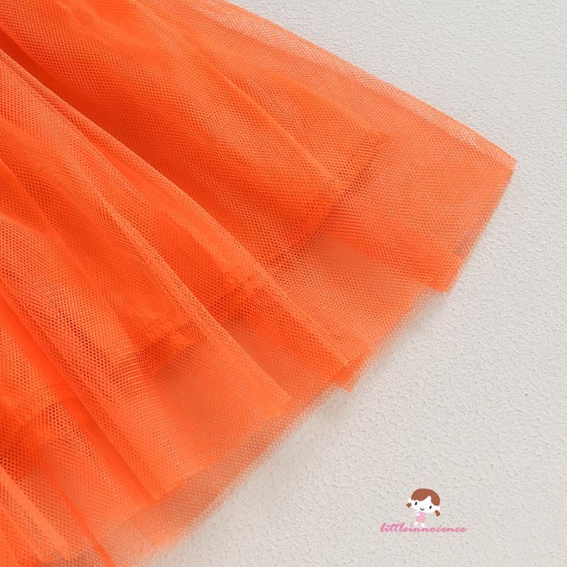 Đầm Xòe Tay Dài In Hình Quả Bí Ngô / Dơi / Đầu Lâu Phối Lưới Đính Nơ Thời Trang halloween Cho Bé Gái