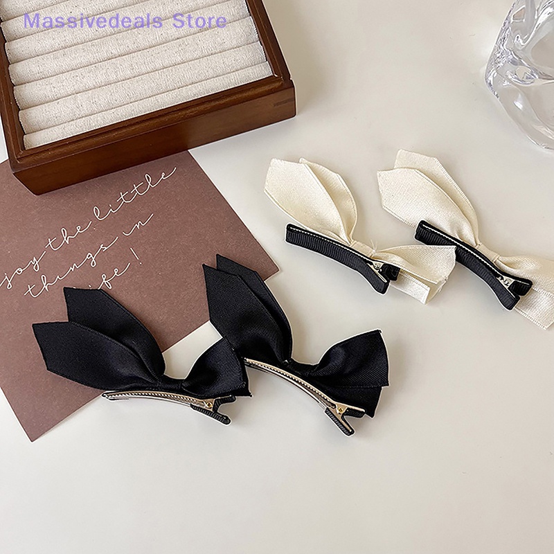 Set 2 Kẹp Tóc Nơ Ruy Băng Phong Cách vintage Ngọt Ngào Cho Nữ Mới