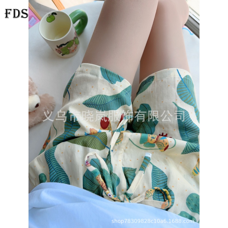 Fds Bộ Đồ Ngủ Bằng cotton Hai Lớp Dáng Rộng In Hình Hổ Hoạt Hình Phong Cách Hàn Quốc Thời Trang Mùa Hè Thoải Mái Dành Cho Bạn Nữ