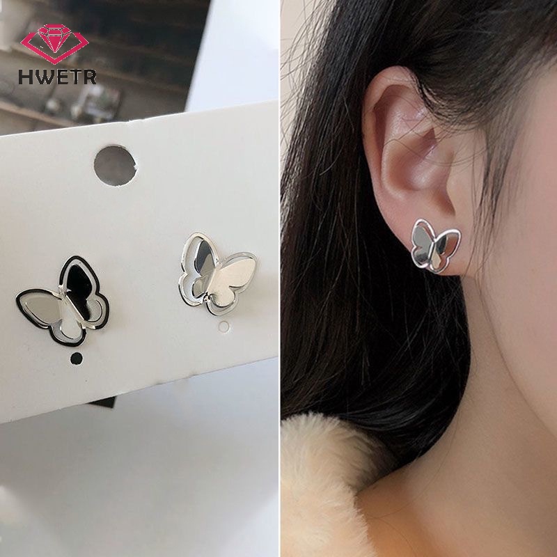 1 Đôi Bông Tai Hình Hoa Bướm Đính Ngọc Trai Thời Trang Hàn Quốc Mới