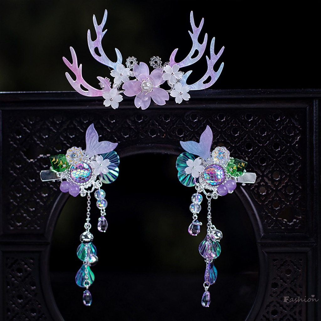 Cặp Kẹp Tóc Đuôi Cá Đính Hạt Phối Tua Rua acetic acid Cho Nữ