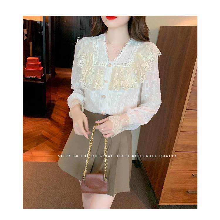 Áo Sơ Mi chiffon Phối Ren Che Bụng Thời Trang Mùa Thu Kiểu Mới Cho Nữ