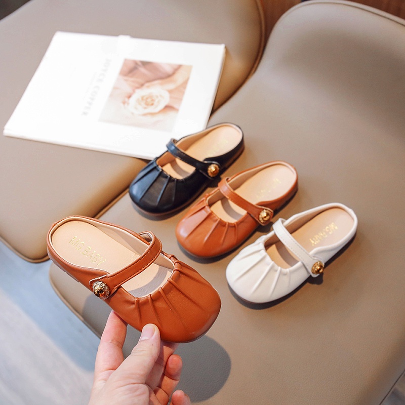 Rumphius Dép Da Màu Trơn Đế Mềm Chống Trượt Thoải Mái Cho Bé Gái Cỡ 26-36