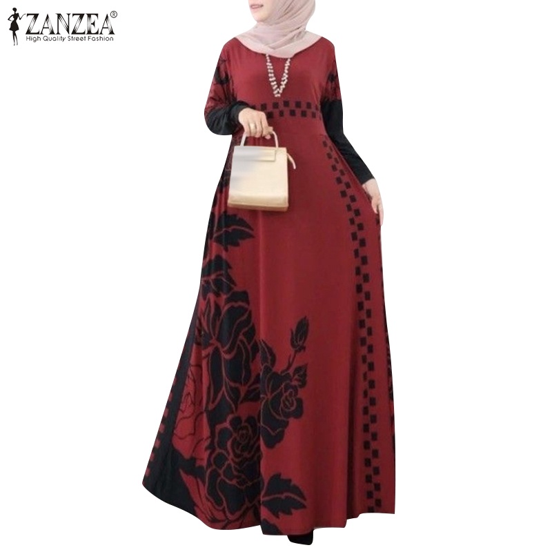 Zanzea Đầm Maxi Dài Tay In Hoa Thời Trang
