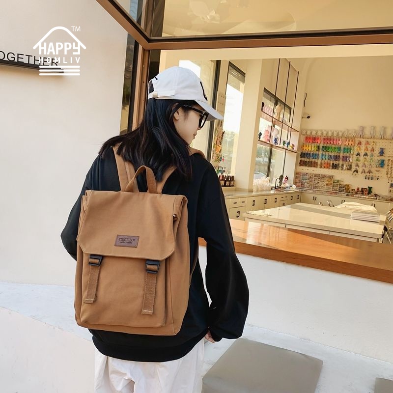HAPPY HOMLIV Balo nữ đi học Ba Lô Vải canvas Đựng Máy Tính 13 14 inch 15 inch Balo đi học Nam Nữ Balo basic