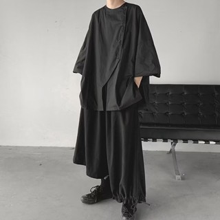 [x-men] Áo Sơ Mi Ngắn Tay oversize Không Cổ Phối Nút Thời Trang Mùa Hè Cho Nam