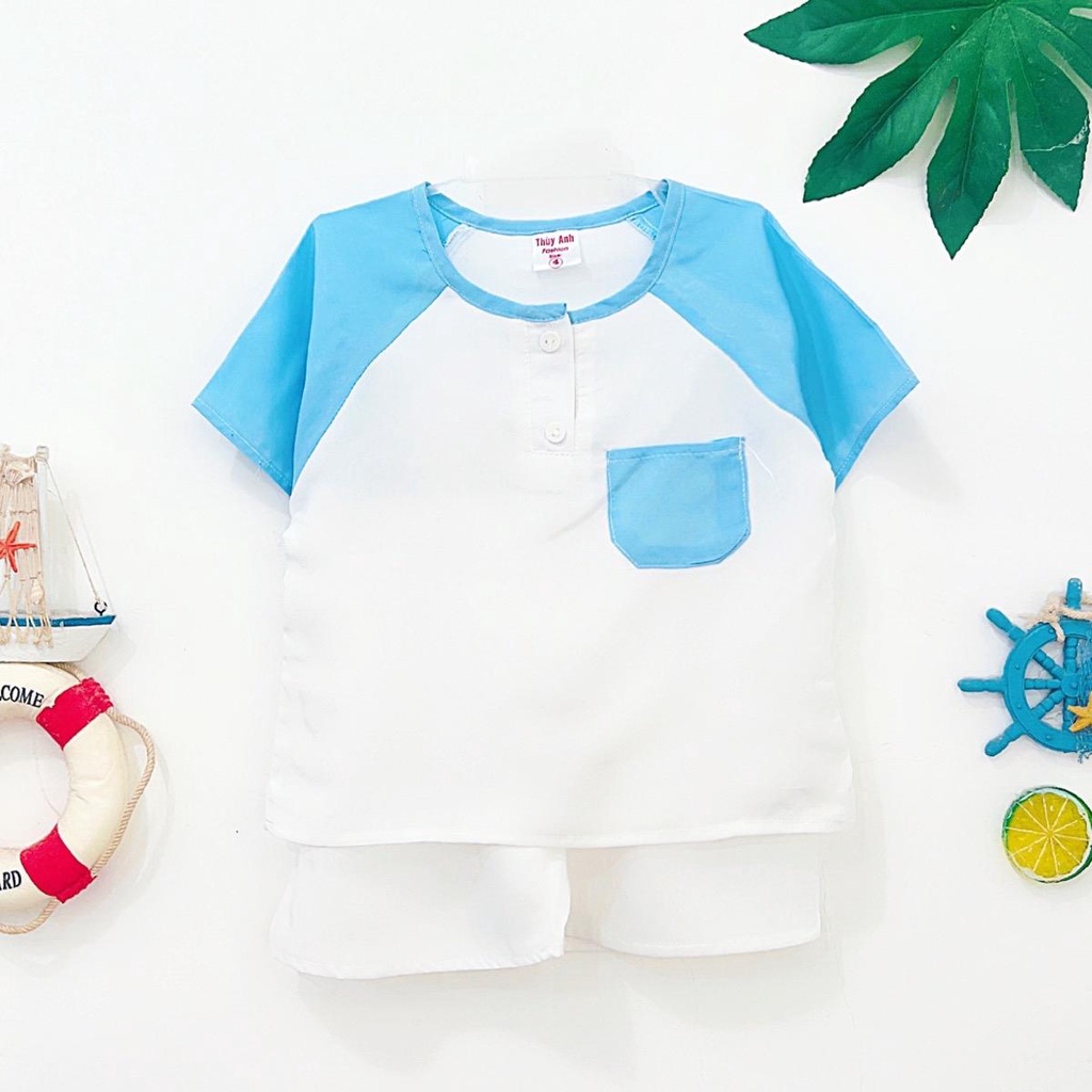 TOLEXINH  bộ tay ngắn quần đùi bé trai màu phối màu - vải tole loại 1