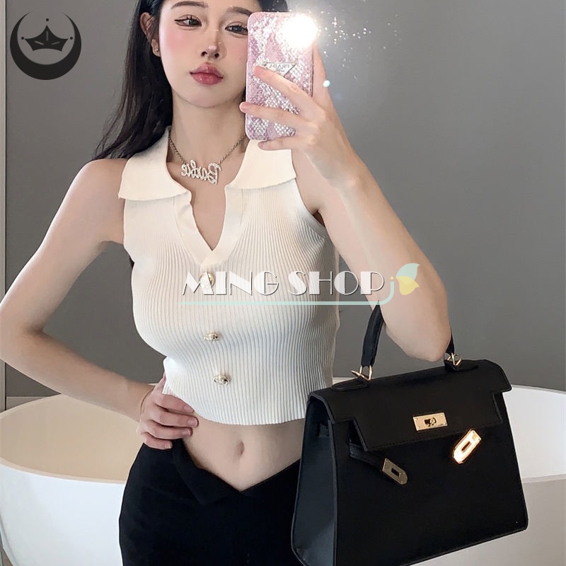 Áo Dệt Kim Sát Nách Cổ Chữ v Màu Sắc Thời Trang Mùa Hè Cho Nữ