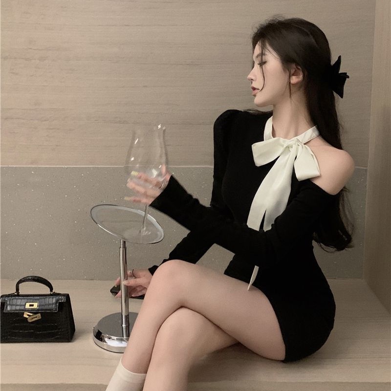 Cozok Đầm Tay Dài Thắt Nơ Eo Thời Trang Quyến Rũ Cho Nữ