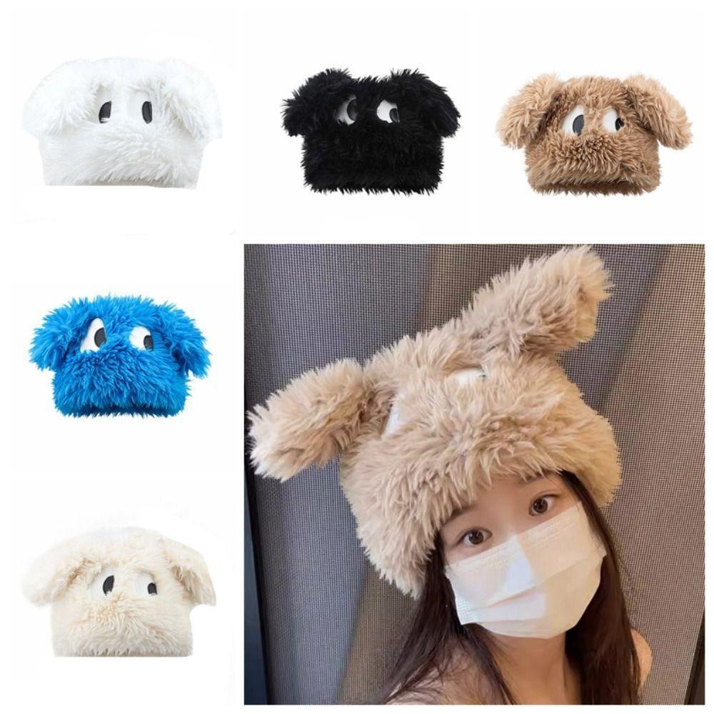 Mũ beanie Bằng Vải Nhung Lông Dày Dặn Màu Trơn Hình Đầu Lâu Mắt To Dễ Thương Phong Cách Nhật Bản