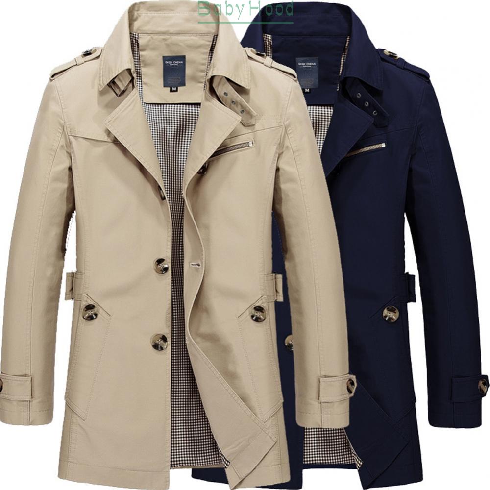 Men Classic Lapel Long Trench Coat  Windbreaker Outwear Casual Overcoat#BBHOOD