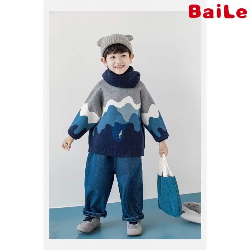 Áo sweater Cổ Tròn Thêu Họa Tiết Màu Sắc Tương Phản Thời Trang Thu Đông Cho Bé Trai